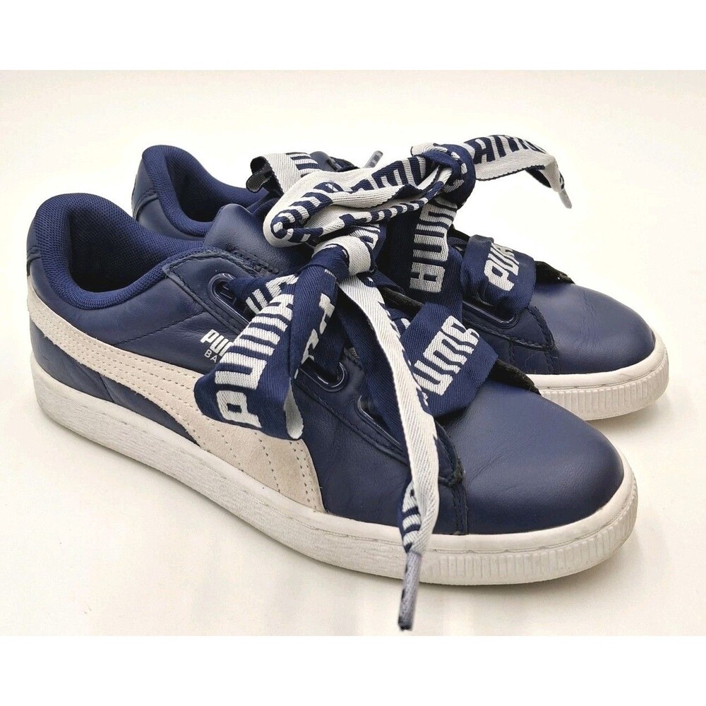 Puma Shoes Women's 7.5 US Basket Heart De Blue/White Leather Sneakers 364082 02 - Picture 4 of 16